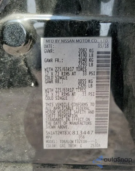 2018 Nissan Rogue S из США, поврежденный, VIN 5N1AT2MT8JC813447